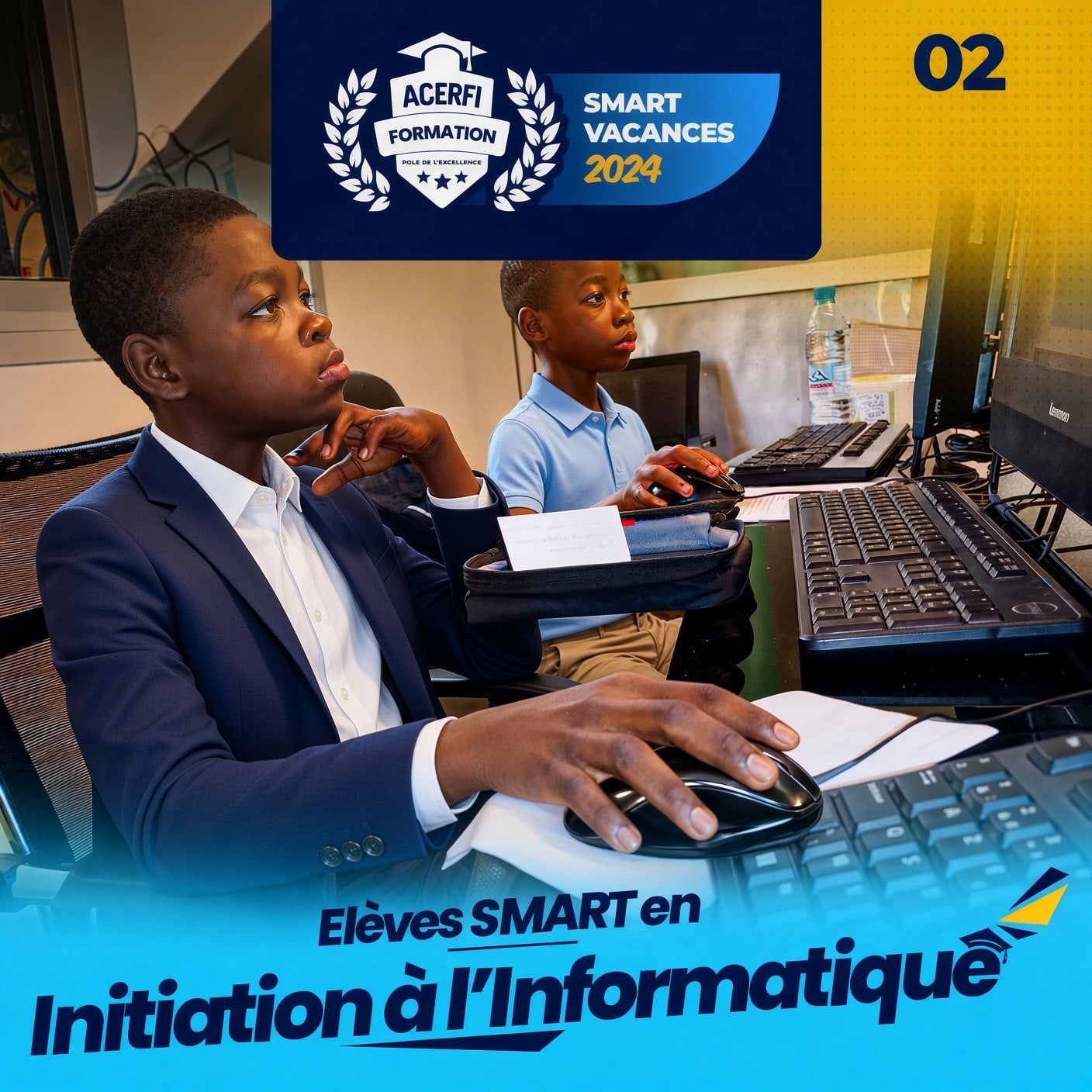 Trois élèves Smart Vacances en module informatique, esprit d'équipe — ACERFI.