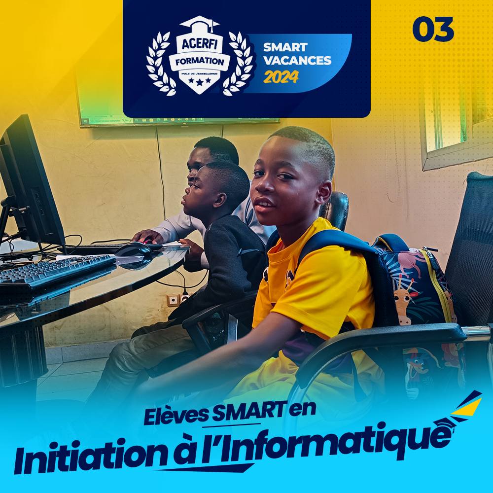 Three Smart Vacances pupils in a computing module, team spirit — ACERFI.