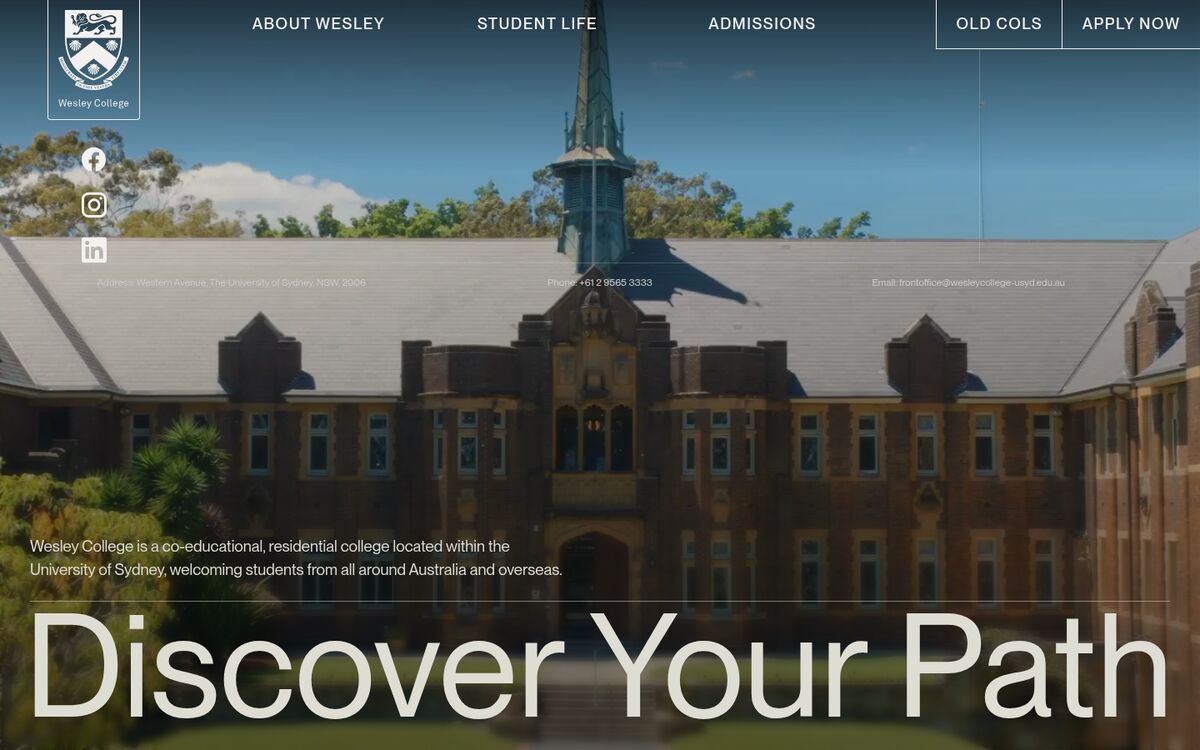 Page d'accueil de Wesley College — Sydney